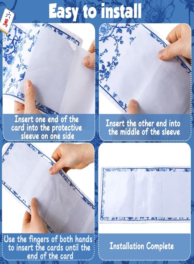 Sonwyoung 4 Pack Chinoiserie Mahjong Card Holder Chinoiserie Print Mahjong Card Sleeve Large Size(6 1/8”x4 3/4”) Soft Printed Fabric Scorecard Protector Holder Cover Gifts(Blue) - Image 4